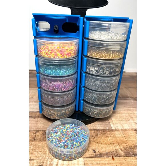 Rotating Craft Organizer With 24 Multi-Color Bead Containers With Beads & Lids - Picture 4 of 5